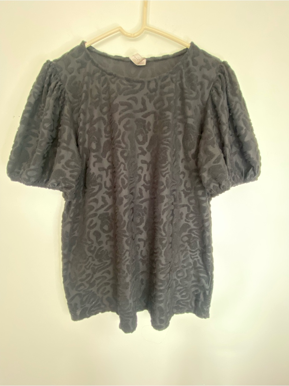Misia Black Puff-Sleeve Textured Top